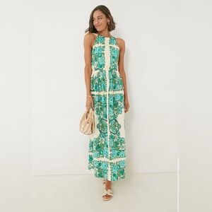 Cara Cara teal floral topiary colomba dress